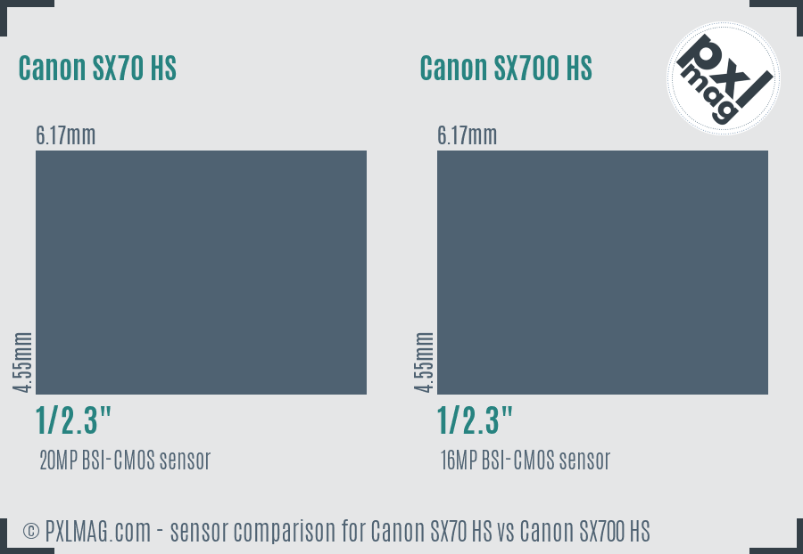 Canon SX70 HS vs Canon SX700 HS sensor size comparison