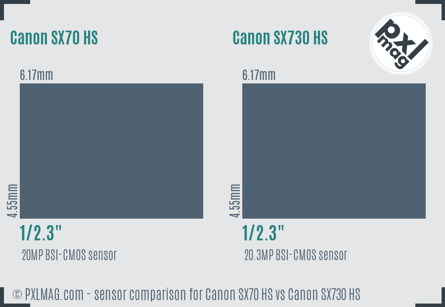 Canon SX70 HS vs Canon SX730 HS sensor size comparison