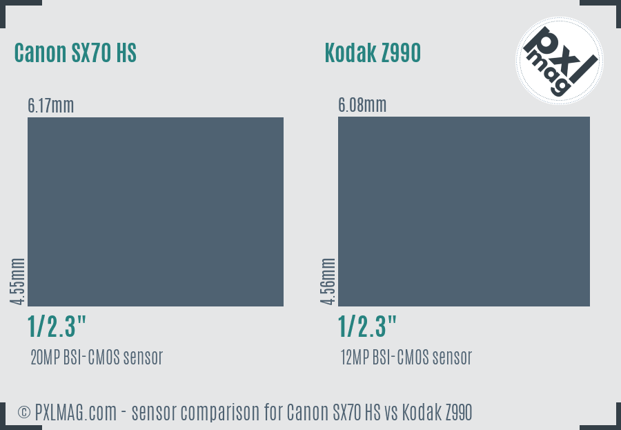 Canon SX70 HS vs Kodak Z990 sensor size comparison