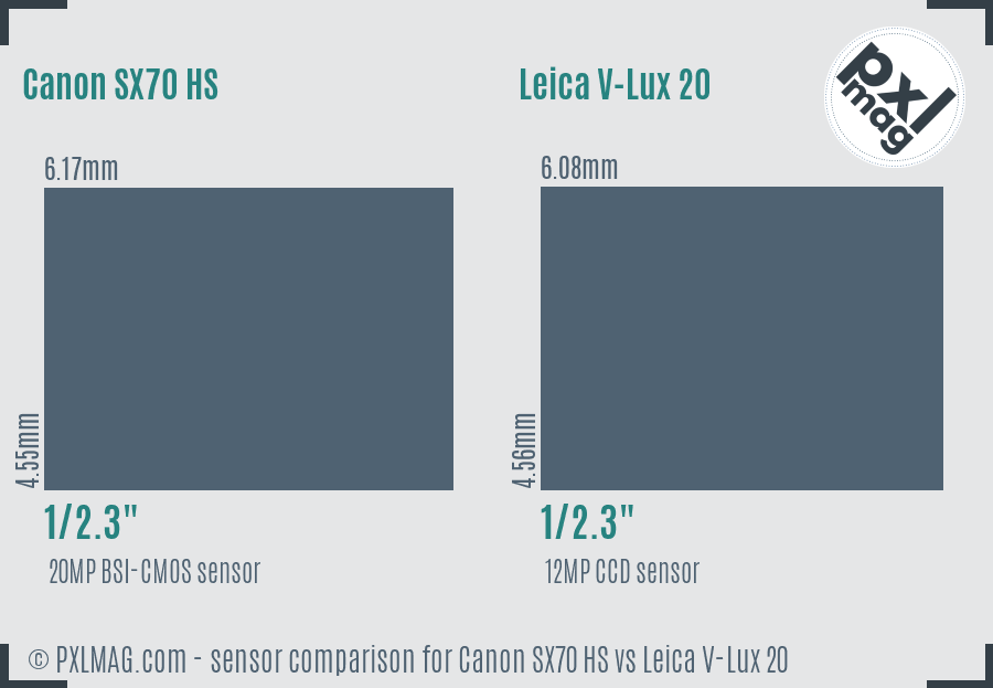 Canon SX70 HS vs Leica V-Lux 20 sensor size comparison