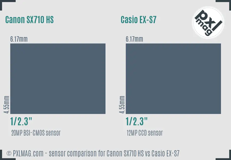 Canon SX710 HS vs Casio EX-S7 sensor size comparison