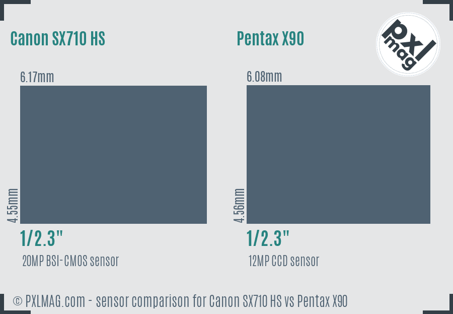 Canon SX710 HS vs Pentax X90 sensor size comparison