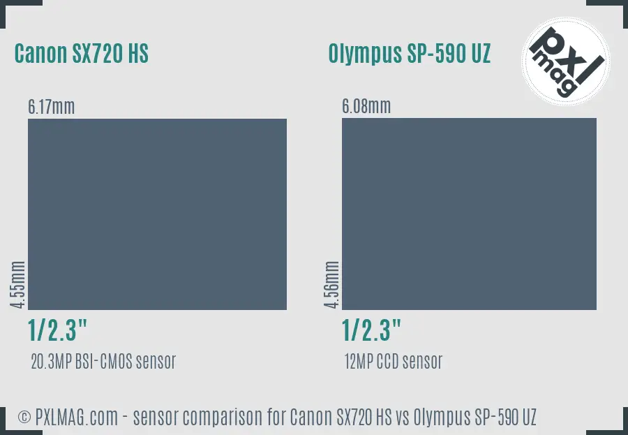 Canon SX720 HS vs Olympus SP-590 UZ sensor size comparison