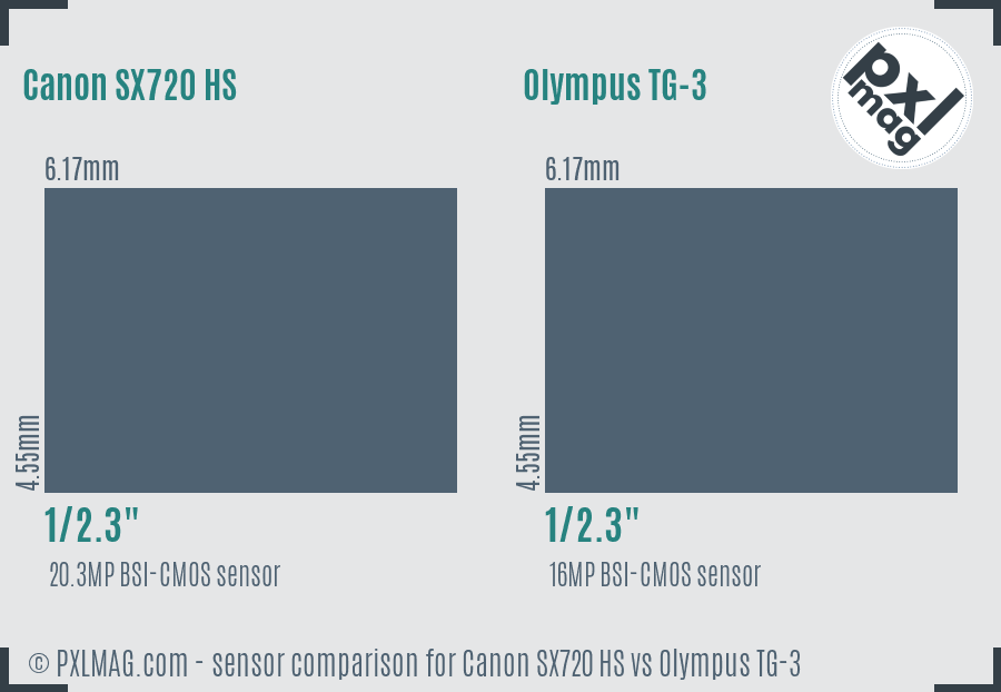 Canon SX720 HS vs Olympus TG-3 sensor size comparison