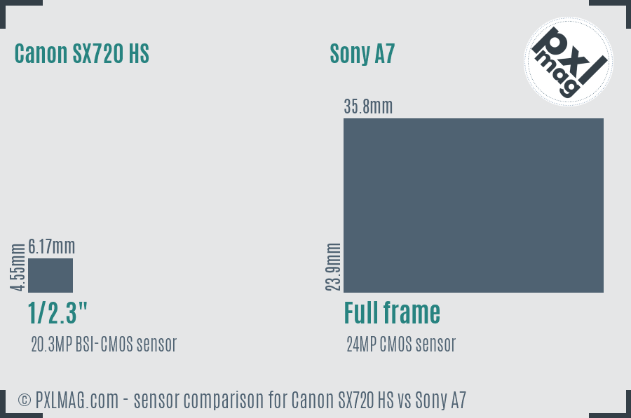 Canon SX720 HS vs Sony A7 sensor size comparison