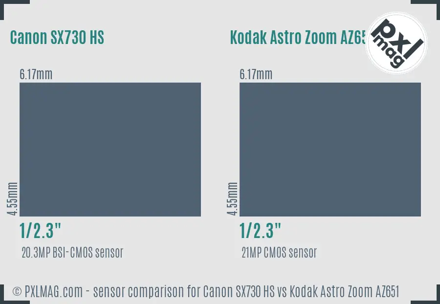 Canon SX730 HS vs Kodak Astro Zoom AZ651 sensor size comparison