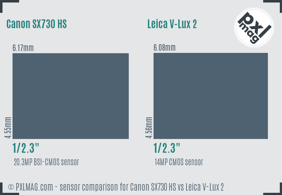 Canon SX730 HS vs Leica V-Lux 2 sensor size comparison