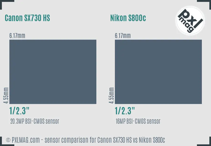 Canon SX730 HS vs Nikon S800c sensor size comparison