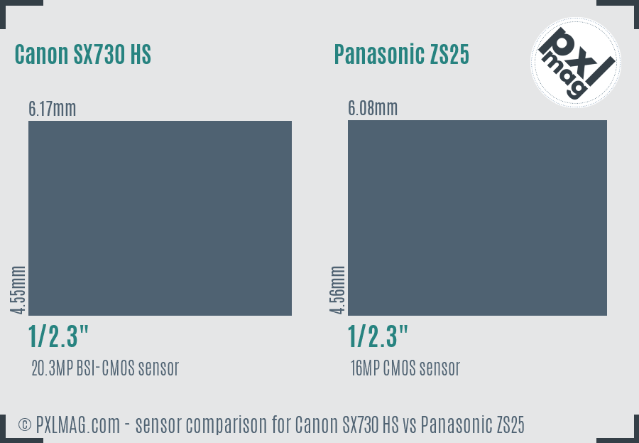 Canon SX730 HS vs Panasonic ZS25 sensor size comparison
