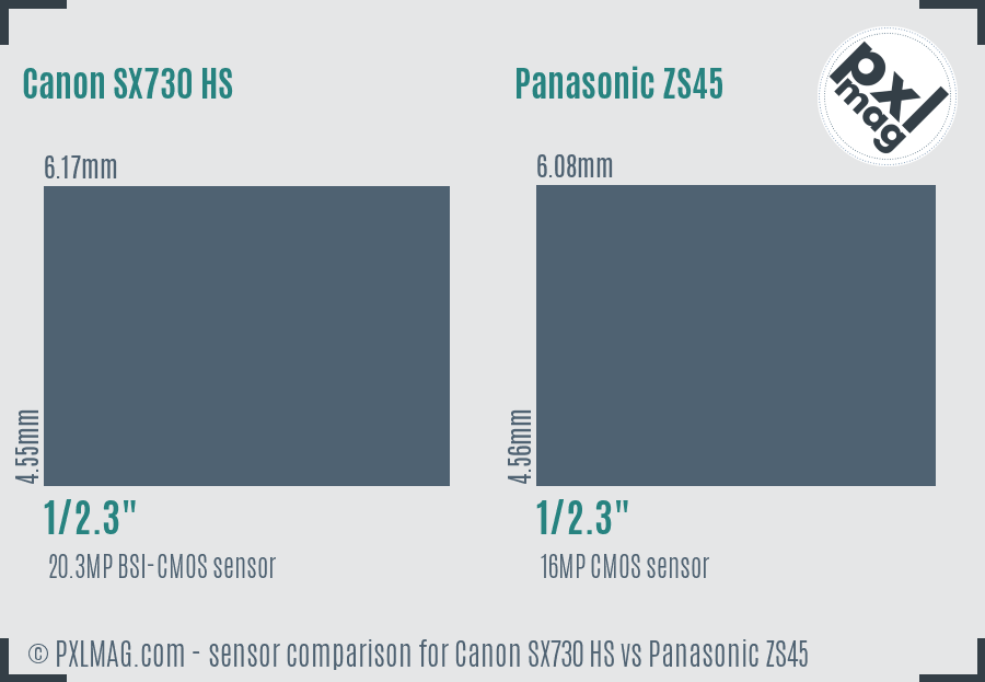 Canon SX730 HS vs Panasonic ZS45 sensor size comparison