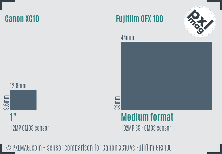 Canon XC10 vs Fujifilm GFX 100 sensor size comparison