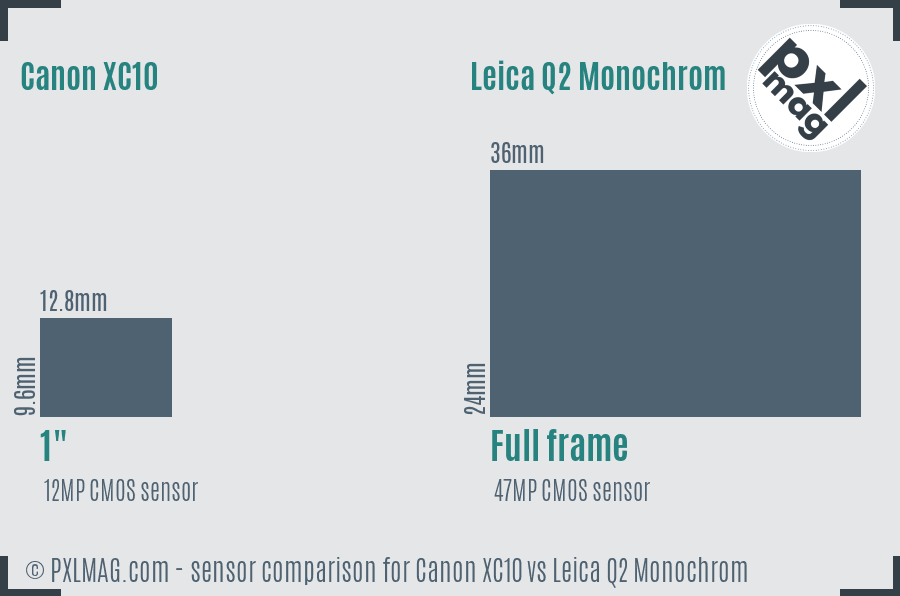 Canon XC10 vs Leica Q2 Monochrom sensor size comparison