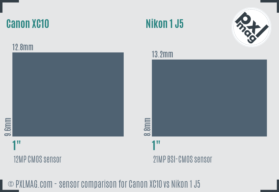 Canon XC10 vs Nikon 1 J5 sensor size comparison