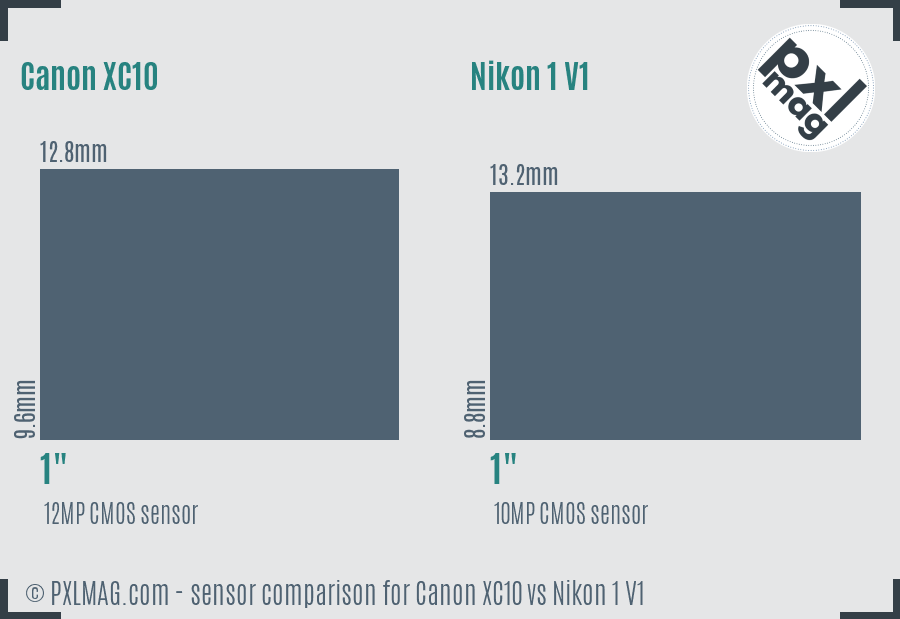 Canon XC10 vs Nikon 1 V1 sensor size comparison