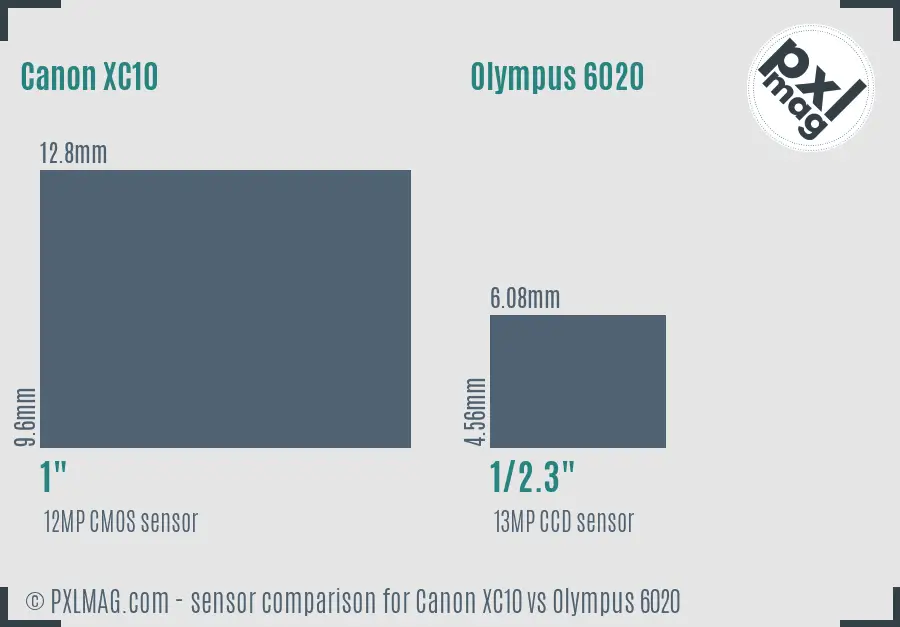 Canon XC10 vs Olympus 6020 sensor size comparison