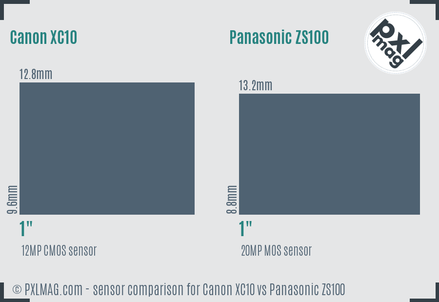 Canon XC10 vs Panasonic ZS100 sensor size comparison