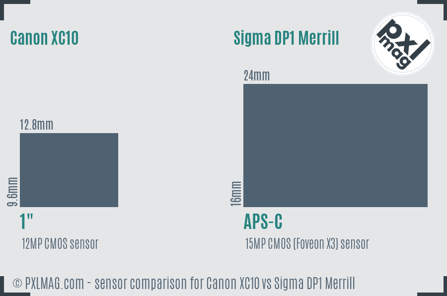 Canon XC10 vs Sigma DP1 Merrill sensor size comparison