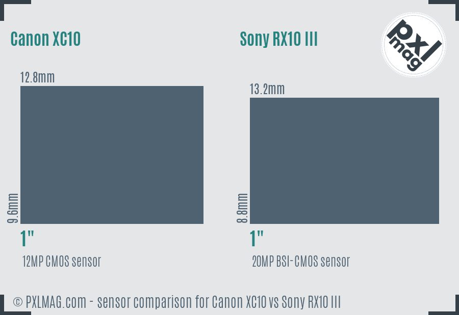 Canon XC10 vs Sony RX10 III sensor size comparison