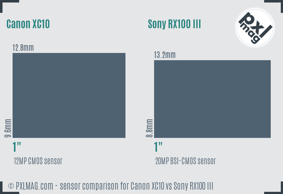 Canon XC10 vs Sony RX100 III sensor size comparison