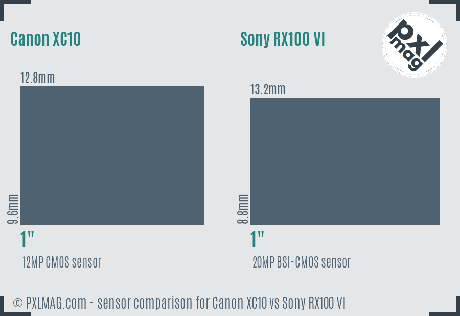 Canon XC10 vs Sony RX100 VI sensor size comparison