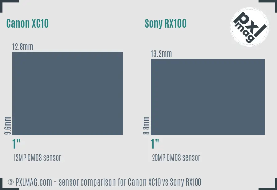 Canon XC10 vs Sony RX100 sensor size comparison
