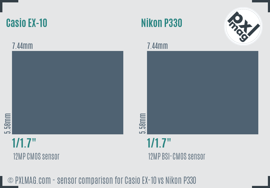 Casio EX-10 vs Nikon P330 sensor size comparison