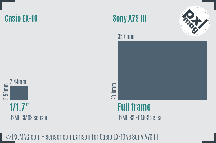 Casio EX-10 vs Sony A7S III sensor size comparison