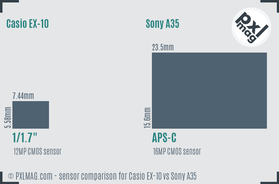 Casio EX-10 vs Sony A35 sensor size comparison