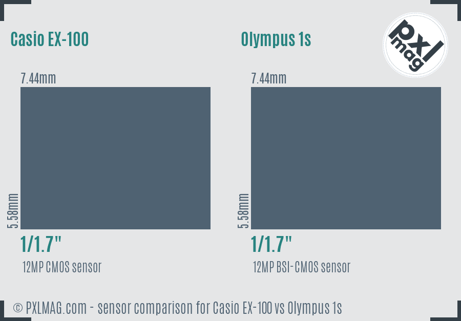 Casio EX-100 vs Olympus 1s sensor size comparison