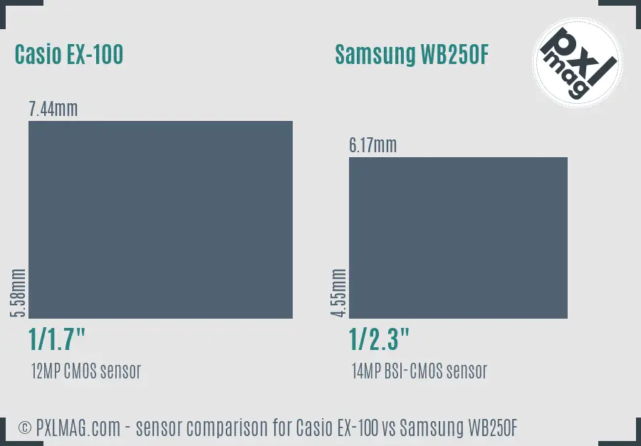 Casio EX-100 vs Samsung WB250F sensor size comparison