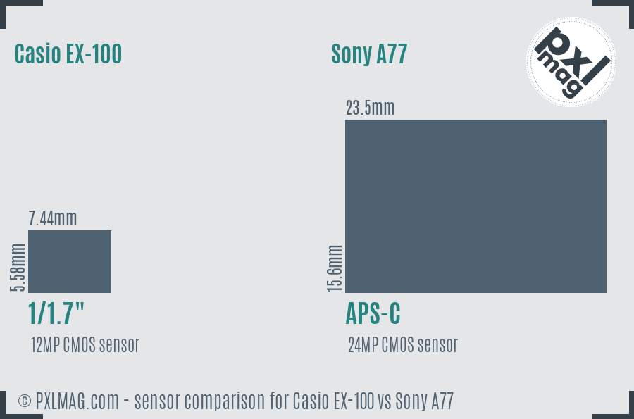 Casio EX-100 vs Sony A77 sensor size comparison