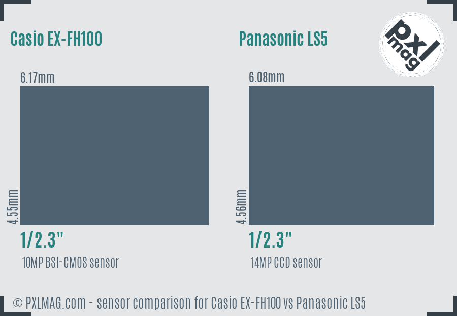 Casio EX-FH100 vs Panasonic LS5 sensor size comparison