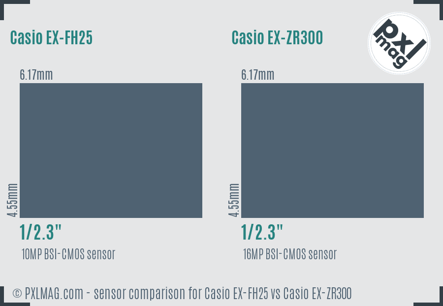 Casio EX-FH25 vs Casio EX-ZR300 sensor size comparison