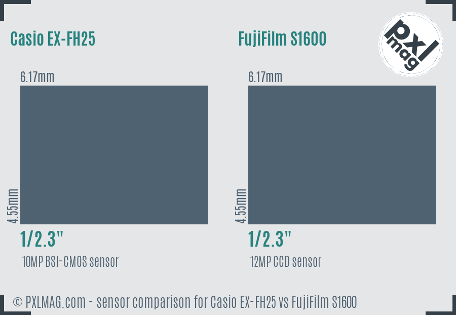 Casio EX-FH25 vs FujiFilm S1600 sensor size comparison