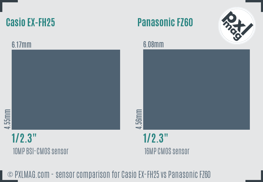 Casio EX-FH25 vs Panasonic FZ60 sensor size comparison