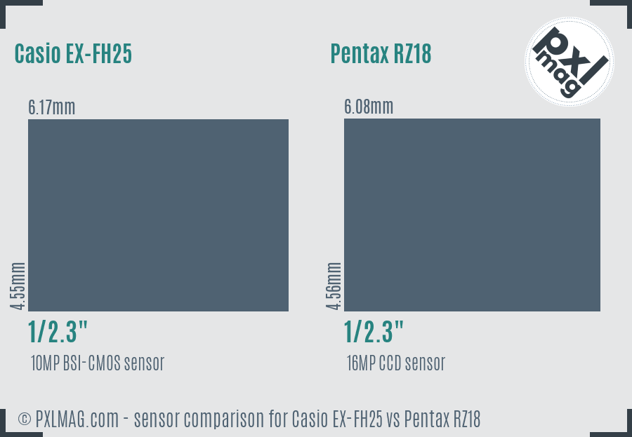 Casio EX-FH25 vs Pentax RZ18 sensor size comparison