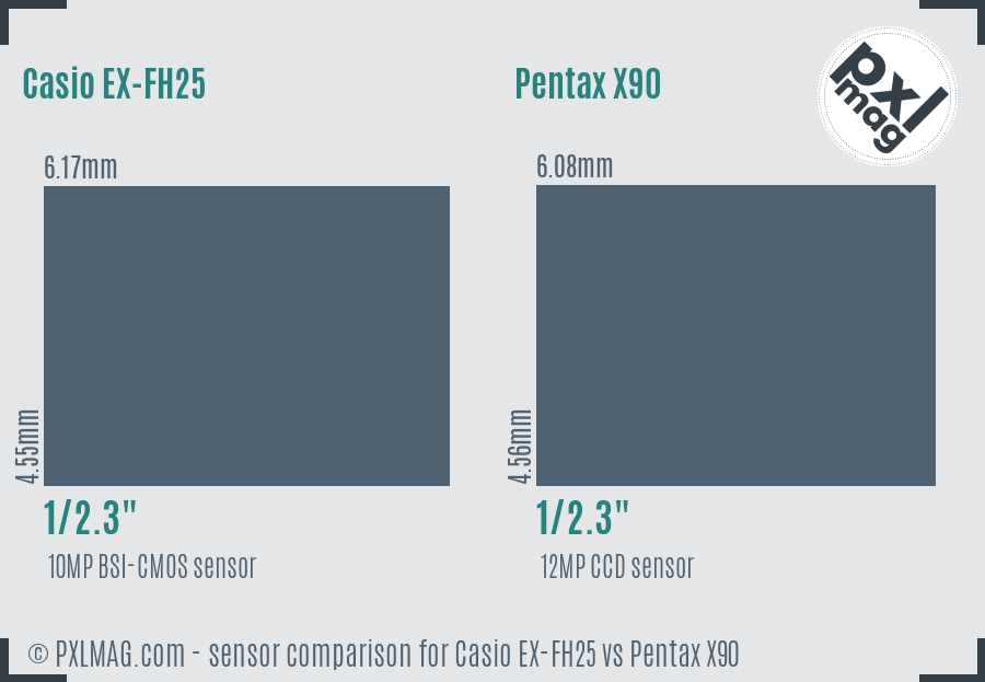 Casio EX-FH25 vs Pentax X90 sensor size comparison