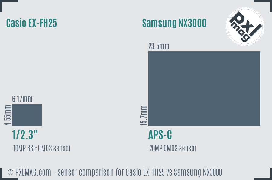 Casio EX-FH25 vs Samsung NX3000 sensor size comparison