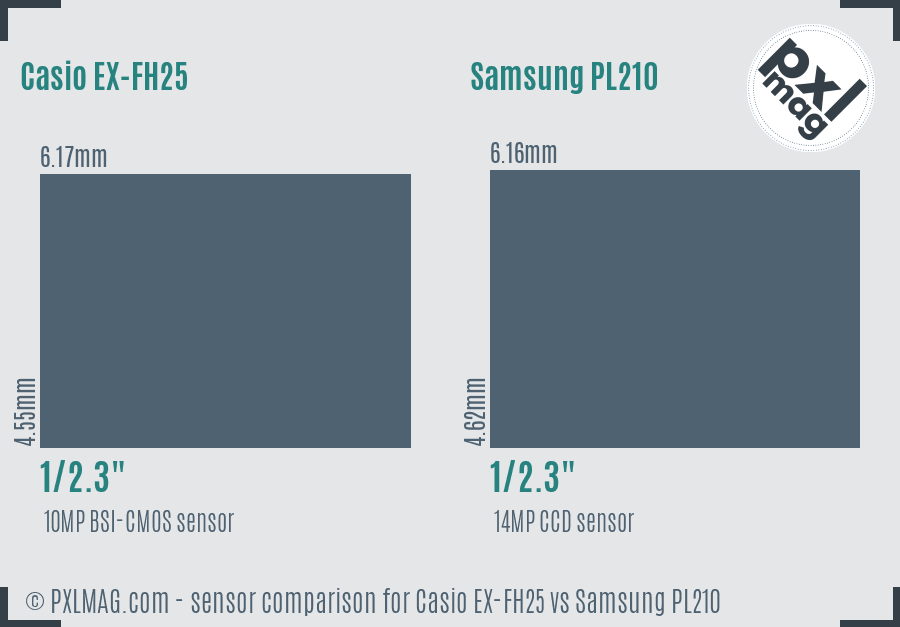 Casio EX-FH25 vs Samsung PL210 sensor size comparison