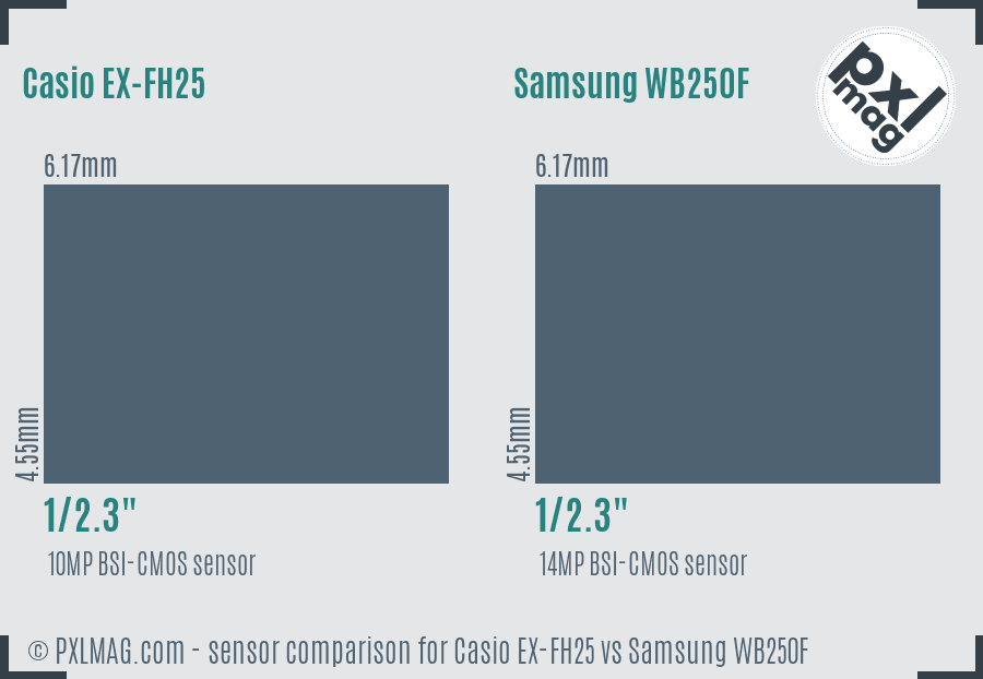 Casio EX-FH25 vs Samsung WB250F sensor size comparison