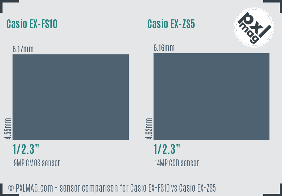 Casio EX-FS10 vs Casio EX-ZS5 sensor size comparison