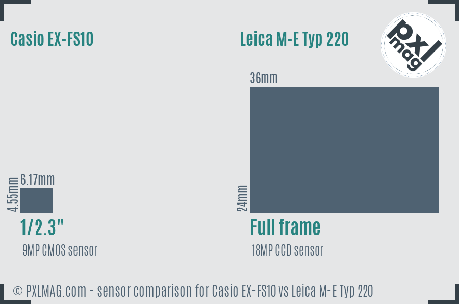 Casio EX-FS10 vs Leica M-E Typ 220 sensor size comparison