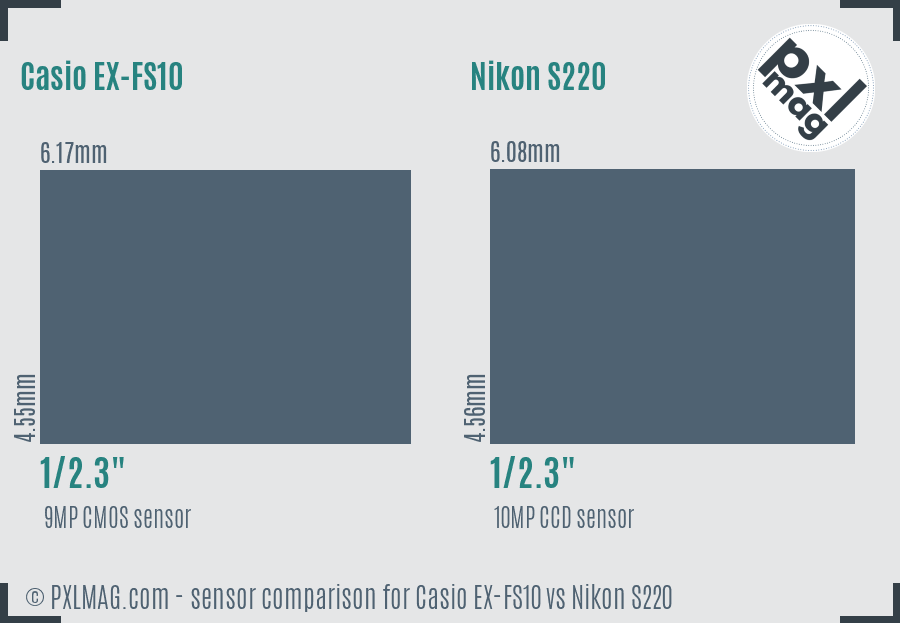 Casio EX-FS10 vs Nikon S220 sensor size comparison