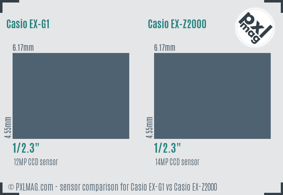 Casio EX-G1 vs Casio EX-Z2000 sensor size comparison
