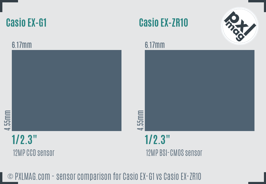 Casio EX-G1 vs Casio EX-ZR10 sensor size comparison