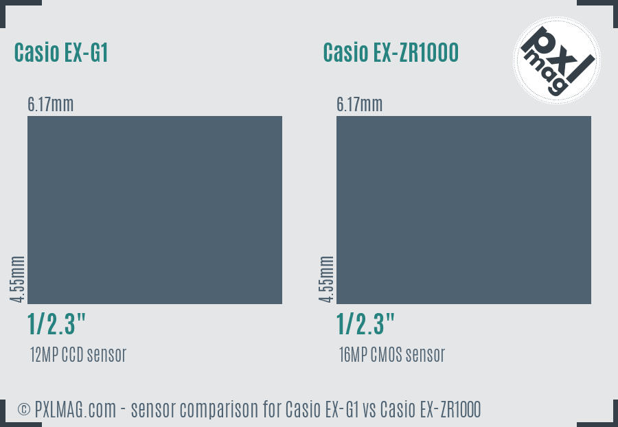 Casio EX-G1 vs Casio EX-ZR1000 sensor size comparison