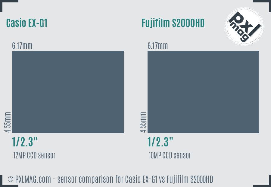 Casio EX-G1 vs Fujifilm S2000HD sensor size comparison