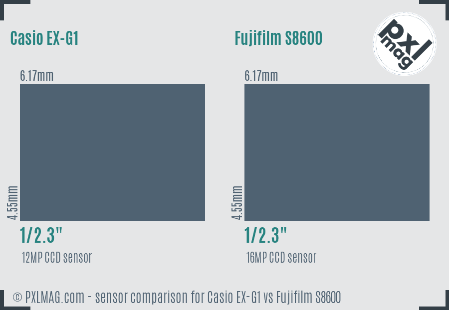 Casio EX-G1 vs Fujifilm S8600 sensor size comparison