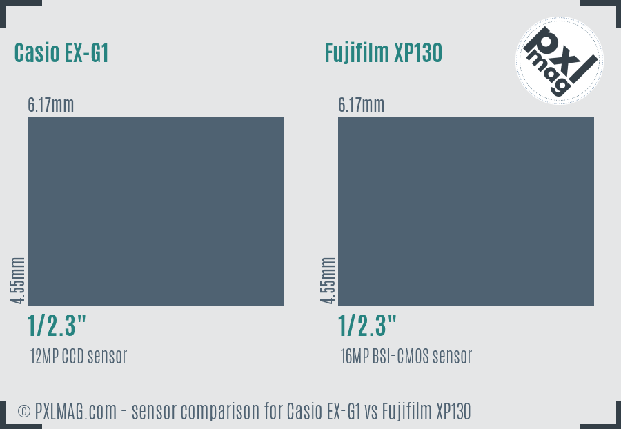 Casio EX-G1 vs Fujifilm XP130 sensor size comparison