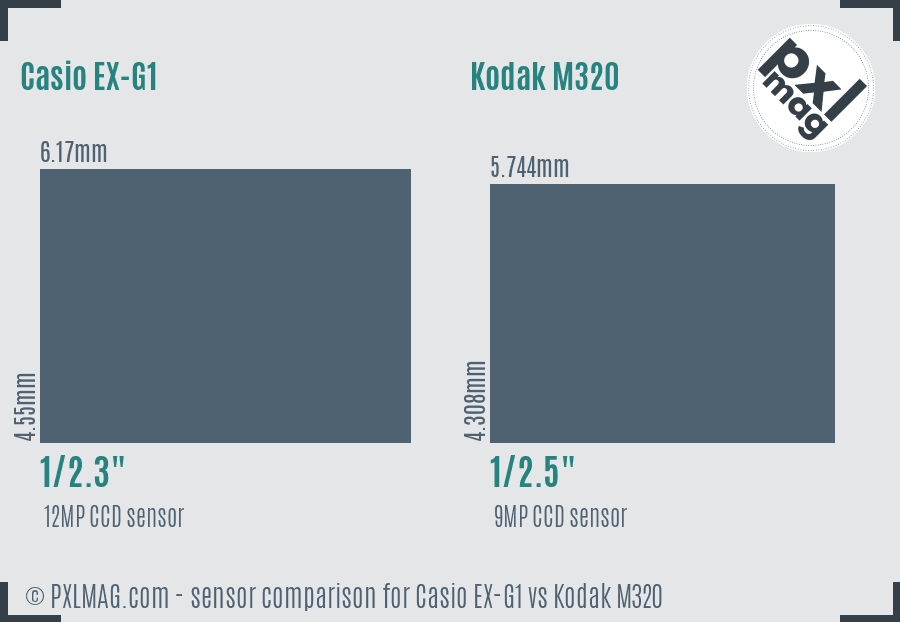 Casio EX-G1 vs Kodak M320 sensor size comparison